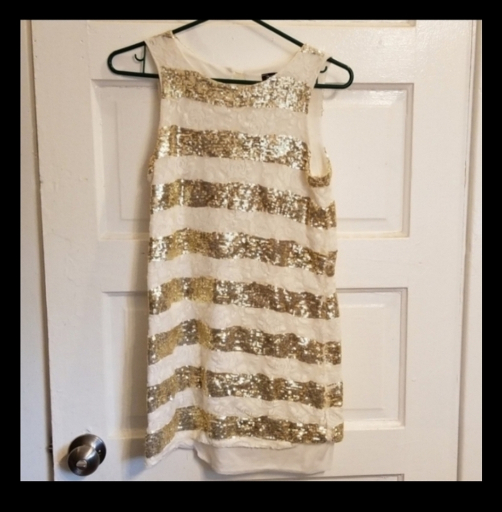 Zunie Gold and White Sequin Pencil Skirt